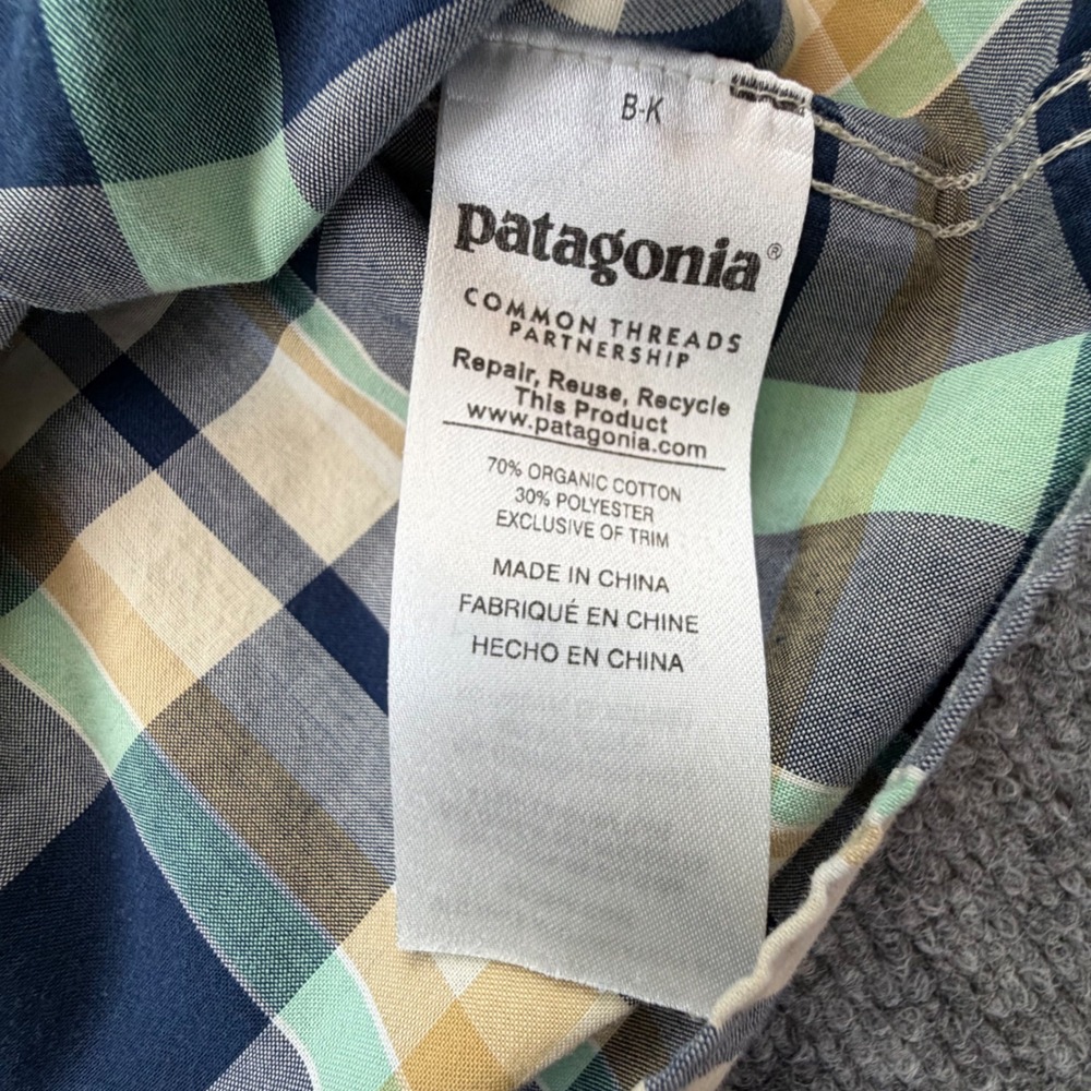 Patagonia Mens Large Plaid Button Front Shirt Green Blue Organic Cotton - Picture 7 of 9